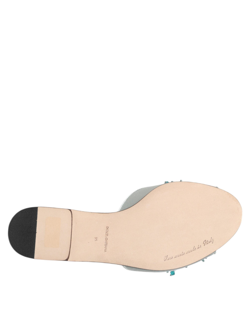 Dolce & Gabbana Silver Blue Leather Pearl Embellished Slide Shoes