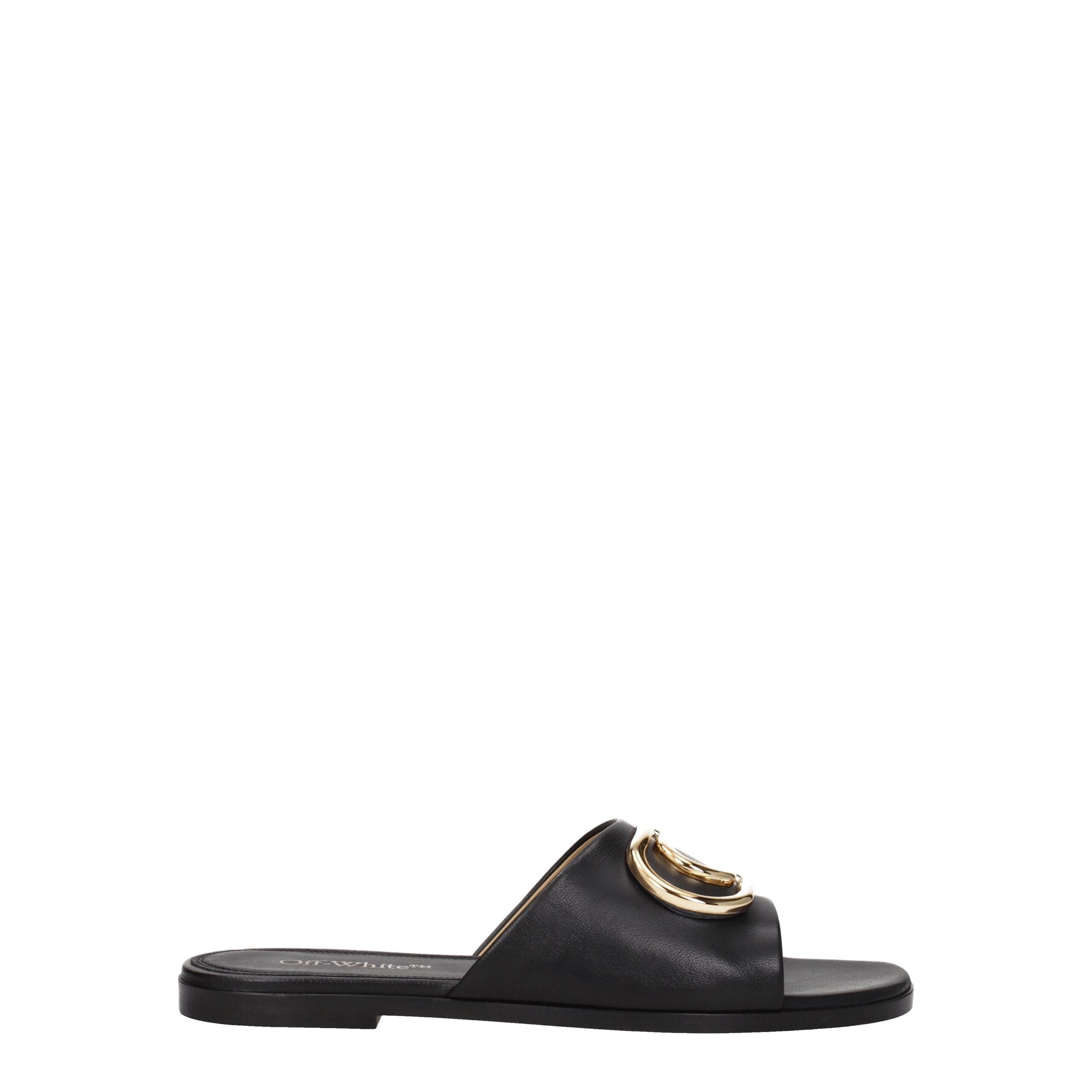 Off-White Elegant Leather Slippers in Black