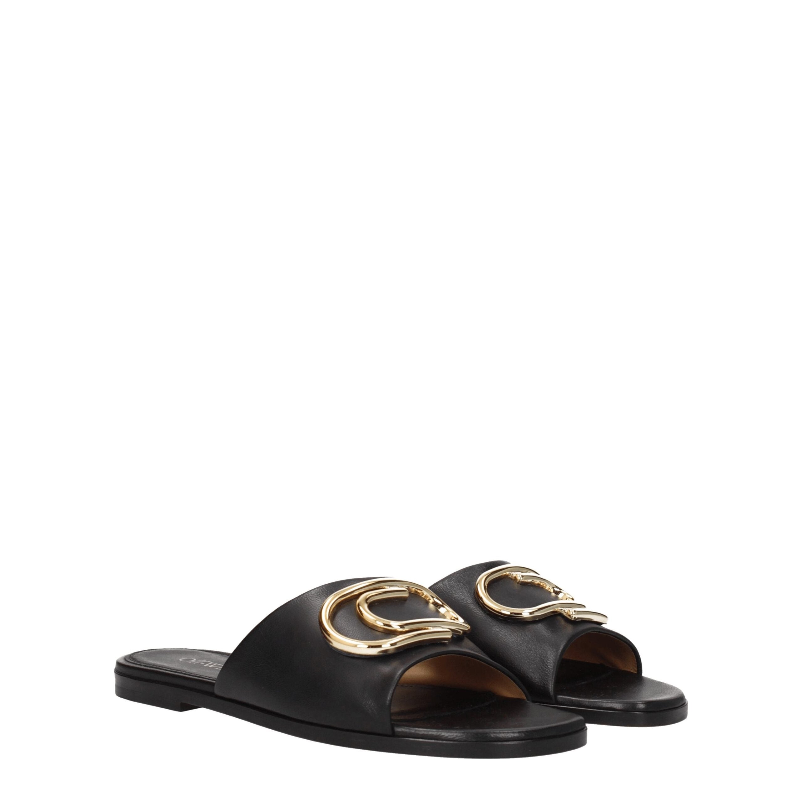 Off-White Elegant Leather Slippers in Black