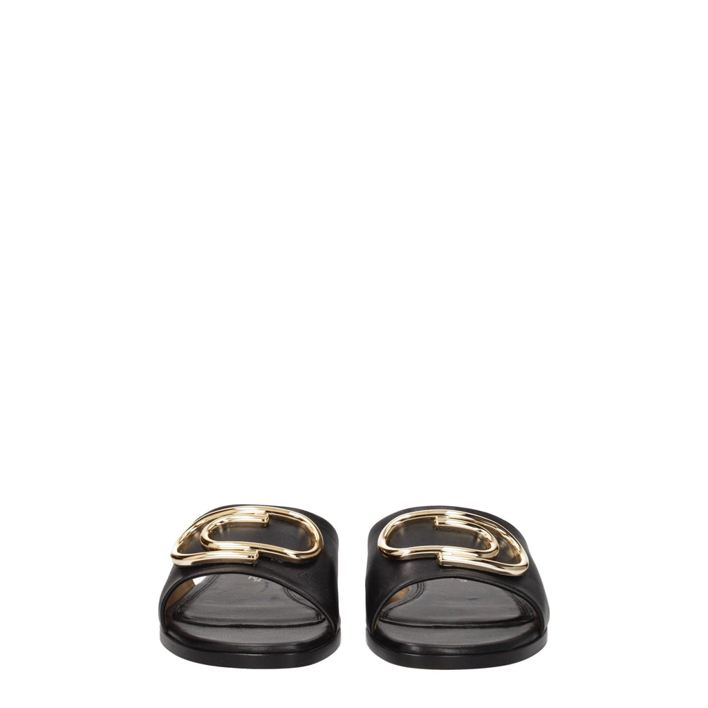 Off-White Elegant Leather Slippers in Black