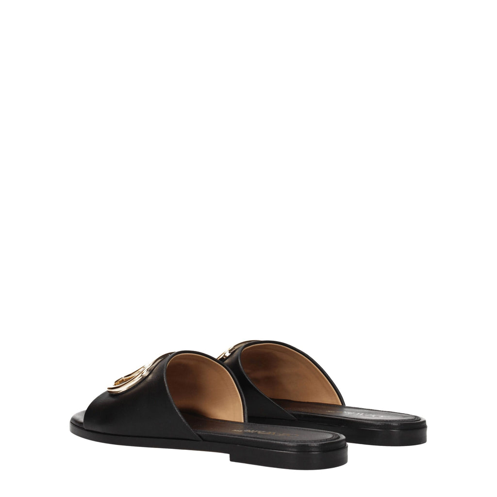 Off-White Elegant Leather Slippers in Black