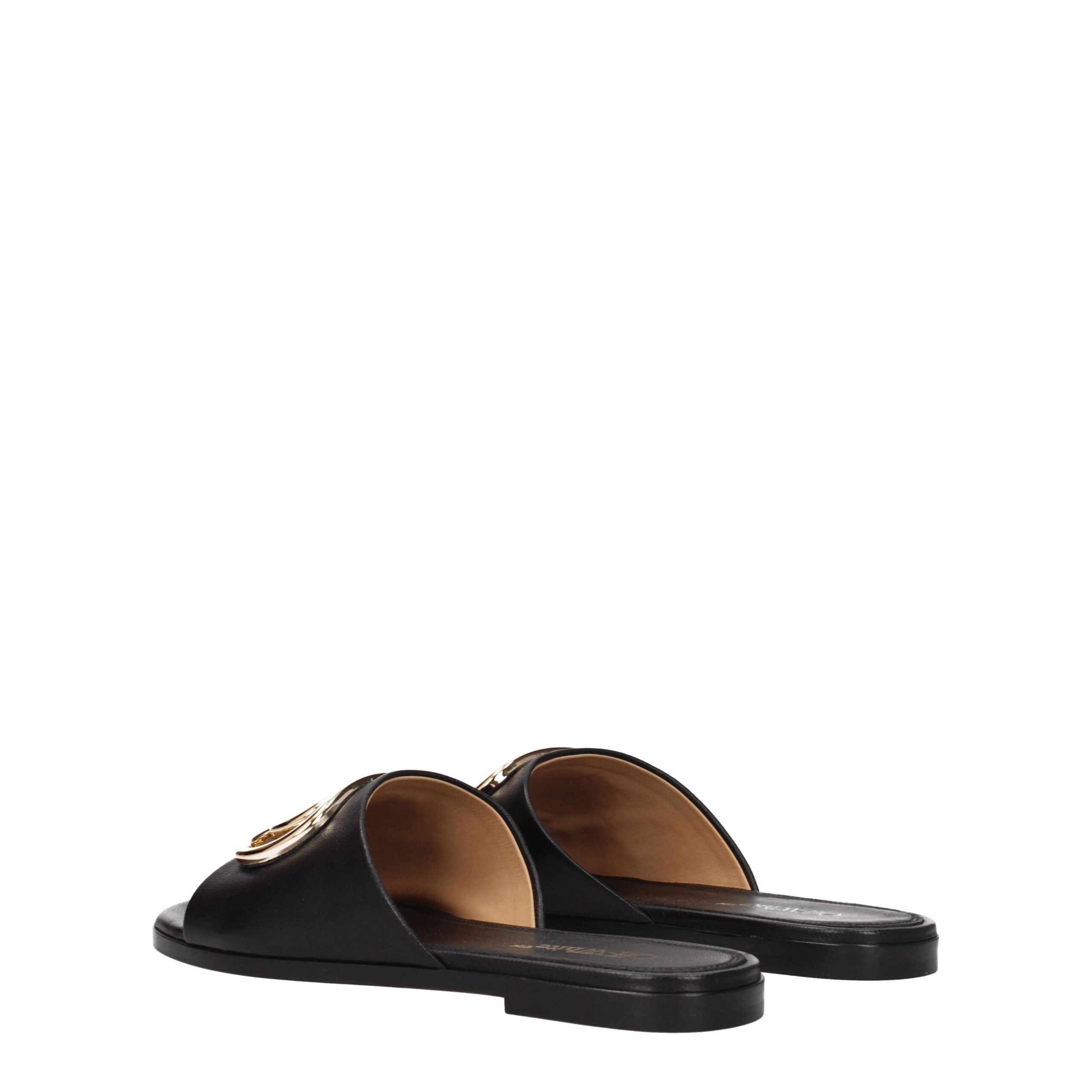Off-White Elegant Leather Slippers in Black