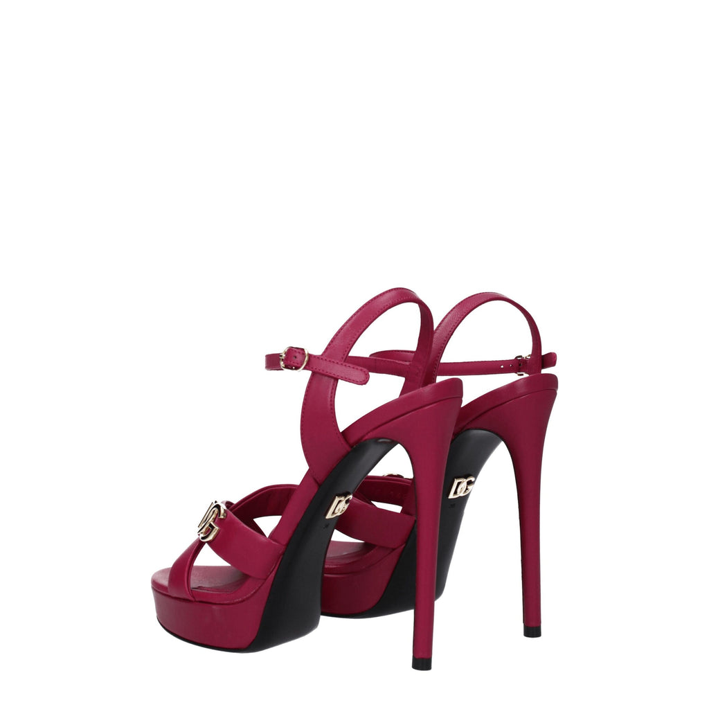 Dolce & Gabbana Pink Leather Platform Sandals
