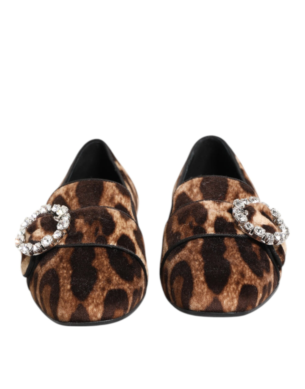 Dolce & Gabbana Brown Leopard Print Crystal Loafers Flats Shoes