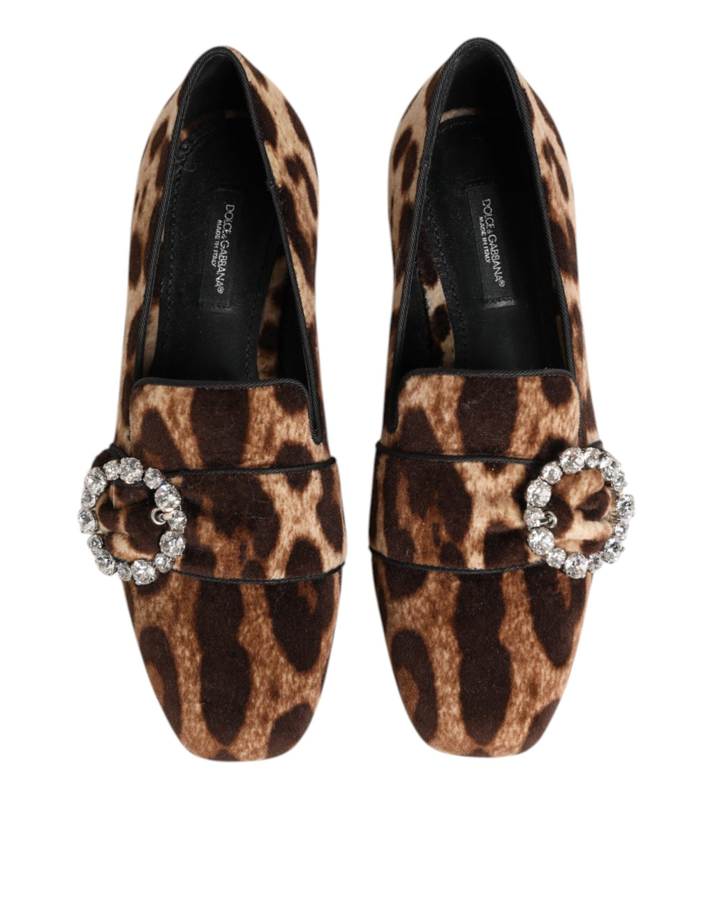 Dolce & Gabbana Brown Leopard Print Crystal Loafers Flats Shoes