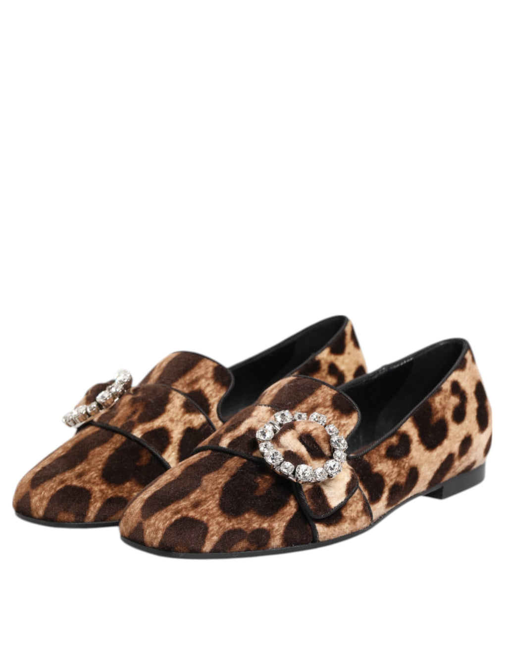 Dolce & Gabbana Brown Leopard Print Crystal Loafers Flats Shoes