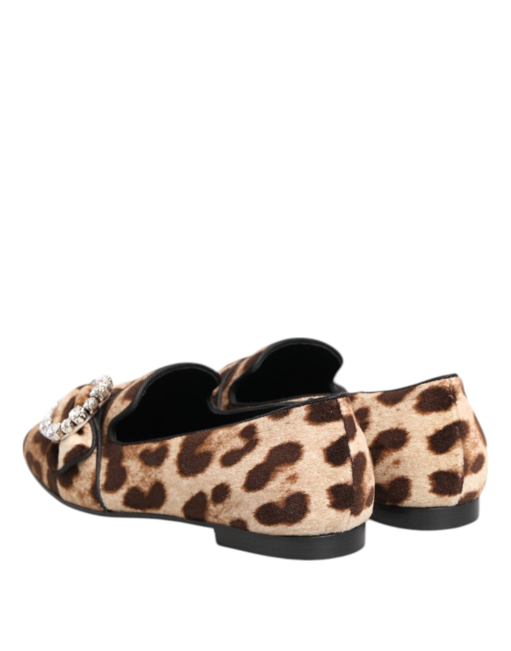 Dolce & Gabbana Brown Leopard Print Crystal Loafers Flats Shoes