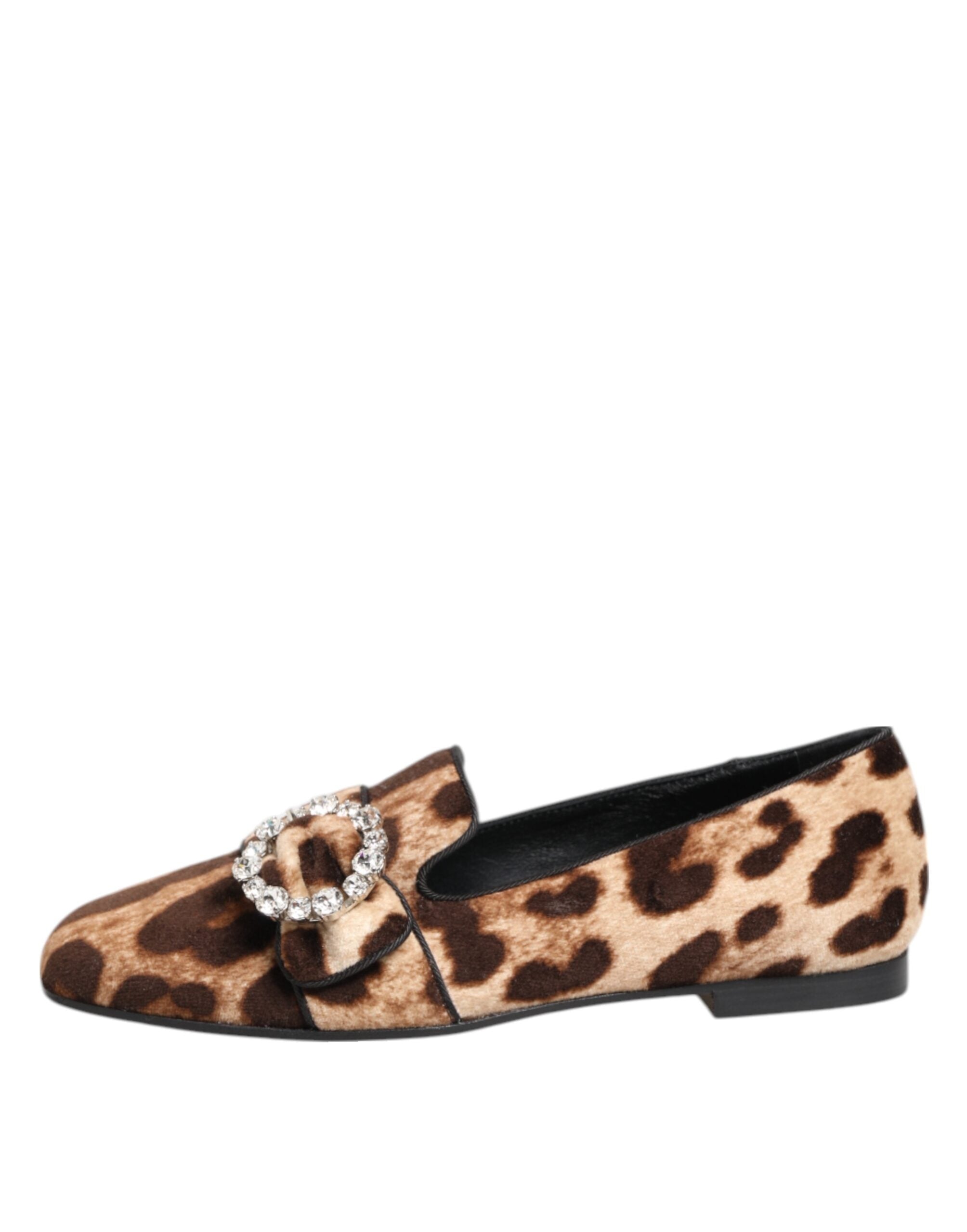 Dolce & Gabbana Brown Leopard Print Crystal Loafers Flats Shoes