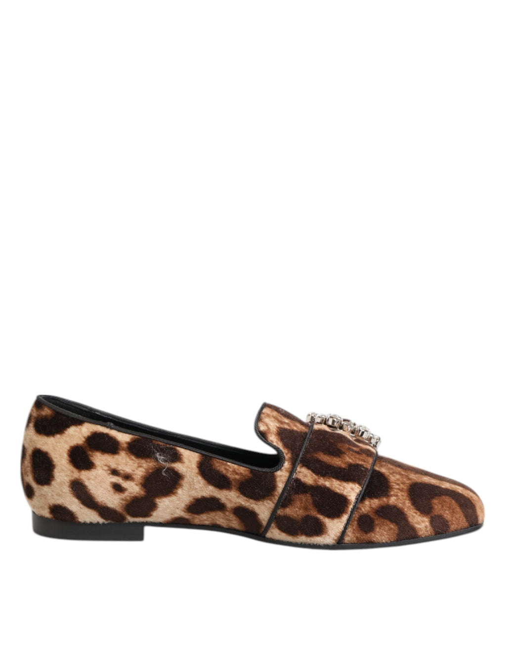 Dolce & Gabbana Brown Leopard Print Crystal Loafers Flats Shoes