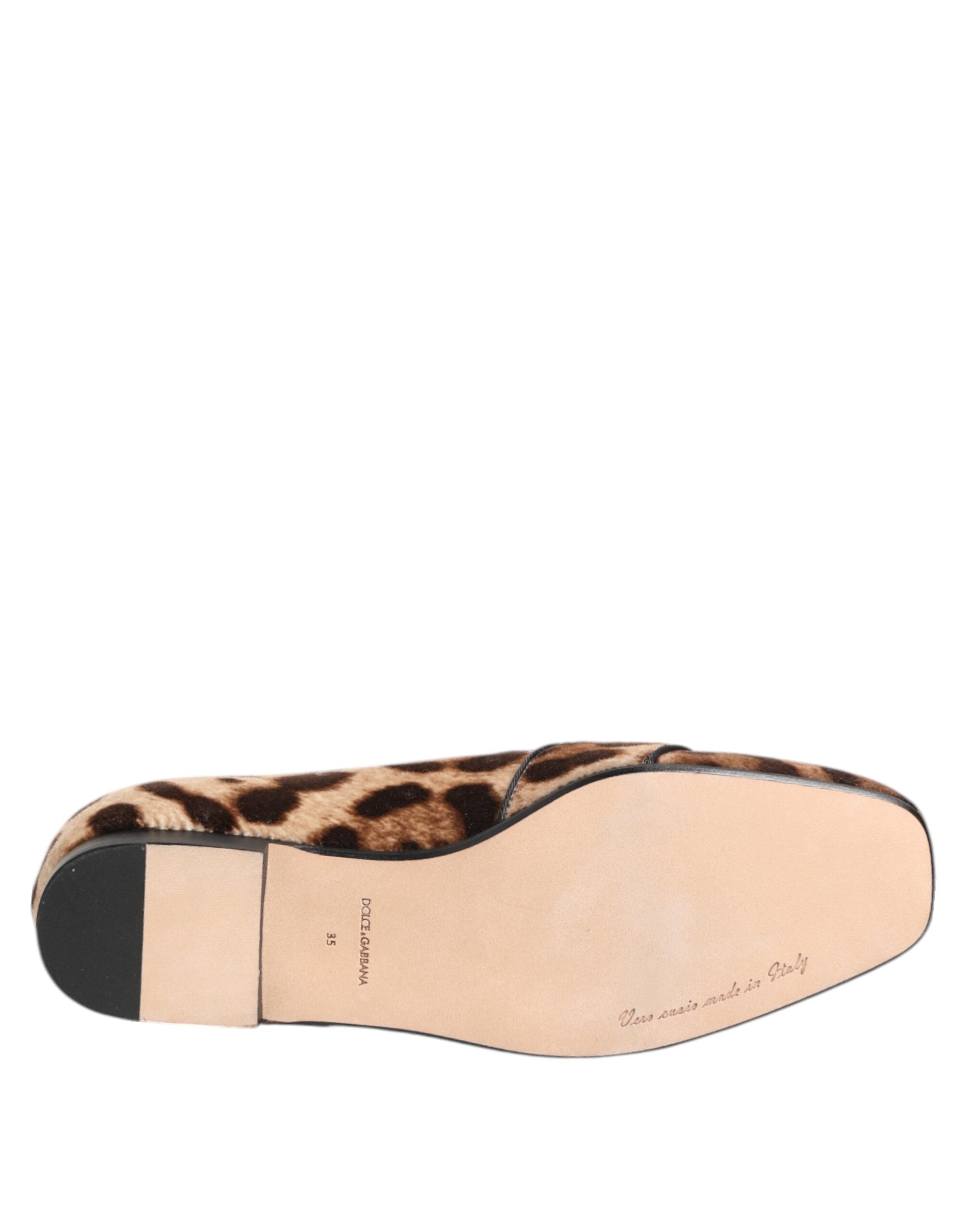 Dolce & Gabbana Brown Leopard Print Crystal Loafers Flats Shoes