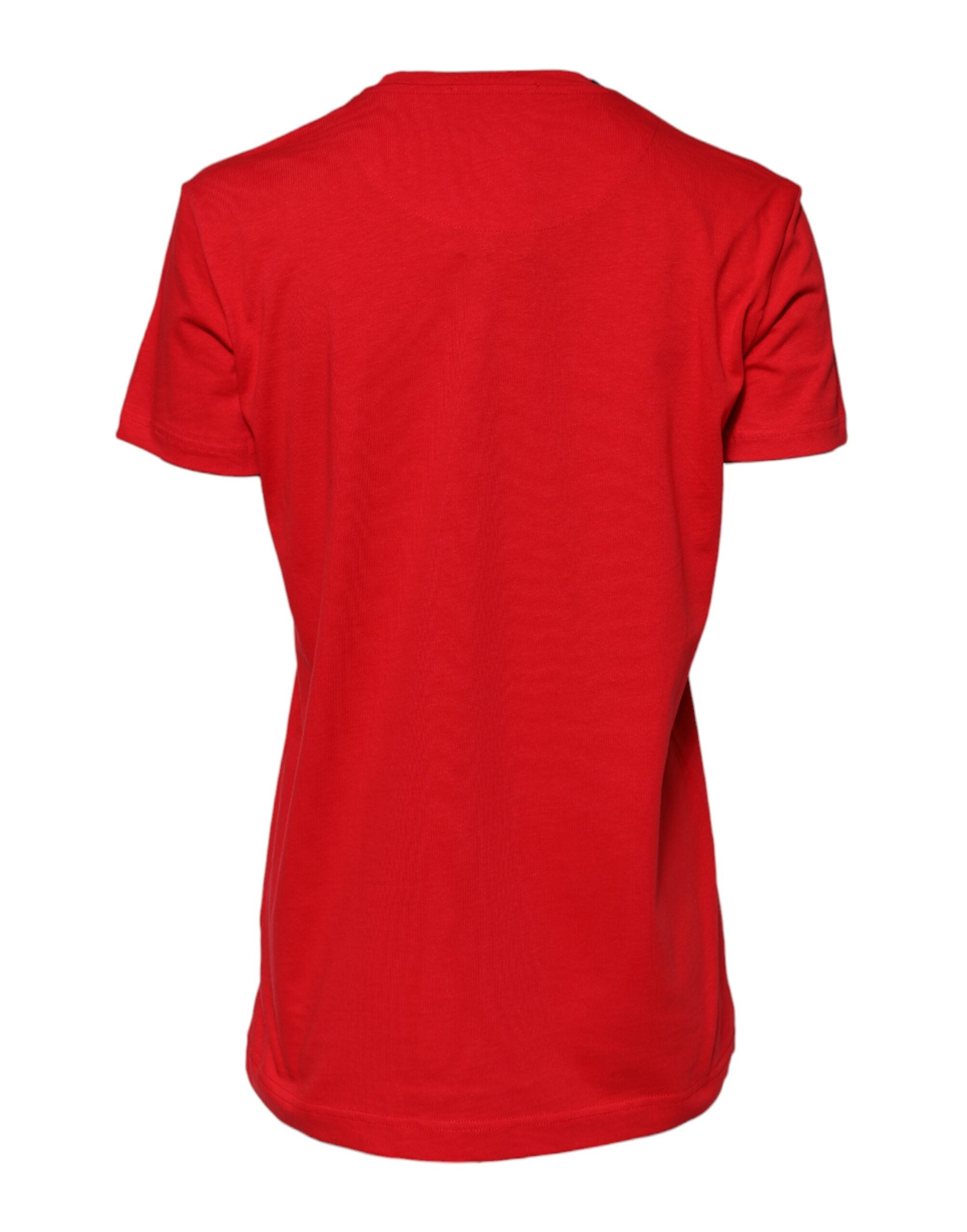 Dolce & Gabbana Rotes Baumwoll-T-Shirt mit Rundhalsausschnitt und kurzen Ärmeln