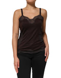 Dolce & Gabbana Dark Brown Sleeveless Wool Tank Top with Lace Trim