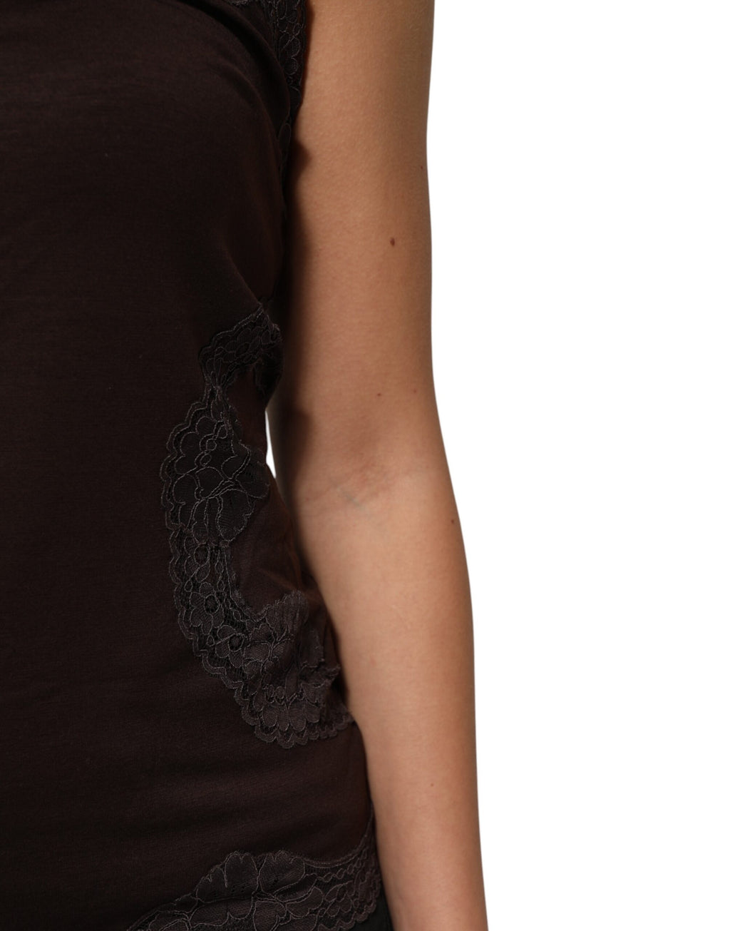 Dolce & Gabbana Dark Brown Sleeveless Wool Tank Top with Lace Trim