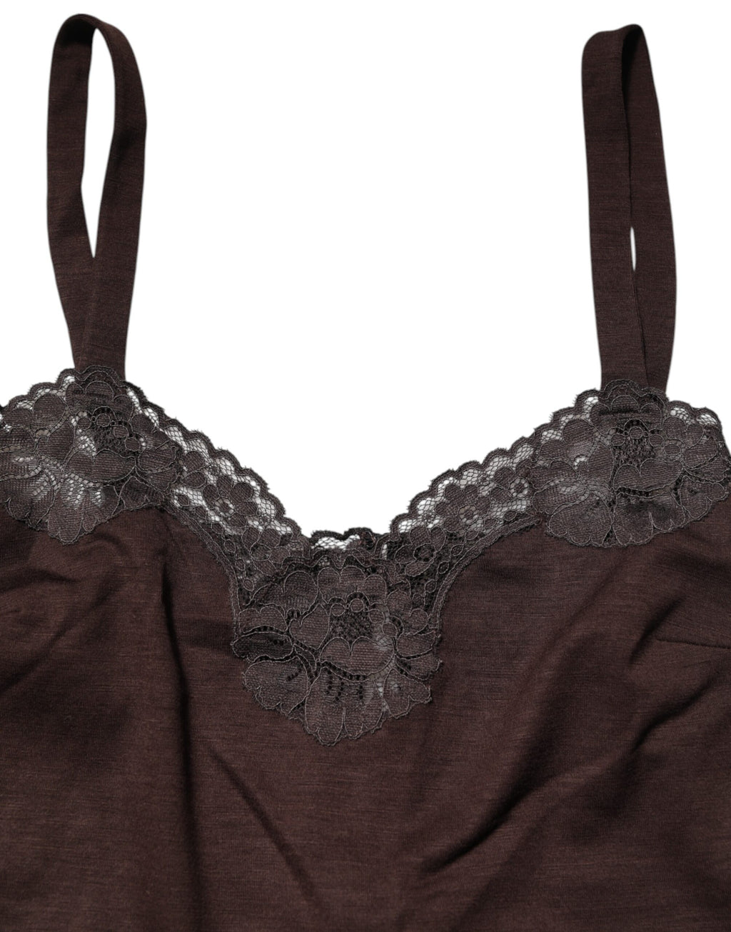 Dolce & Gabbana Dark Brown Sleeveless Wool Tank Top with Lace Trim