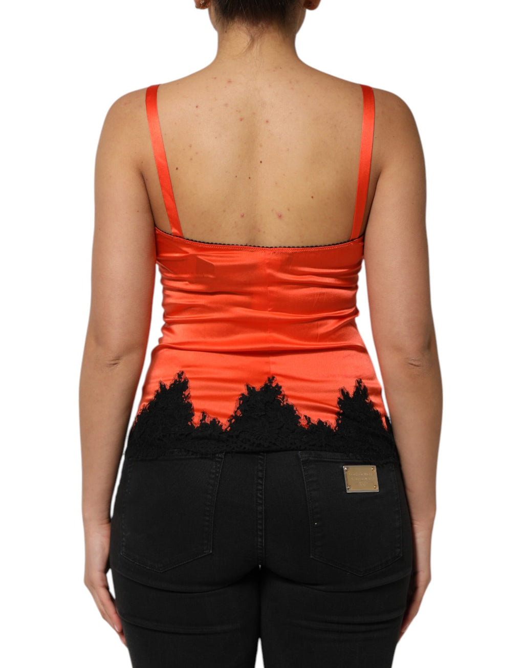 Dolce & Gabbana Red and Black Lace-Trimmed Sleeveless Silk Top