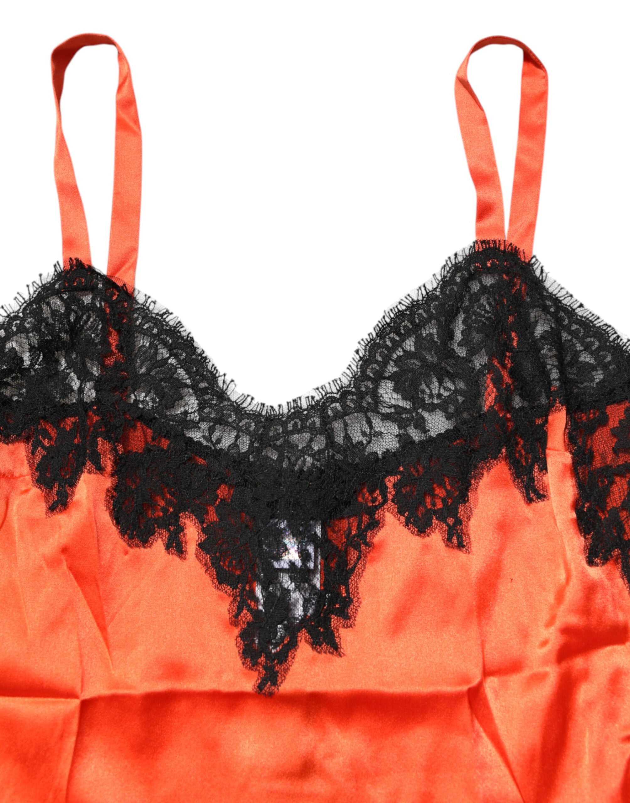 Dolce & Gabbana Red and Black Lace-Trimmed Sleeveless Silk Top