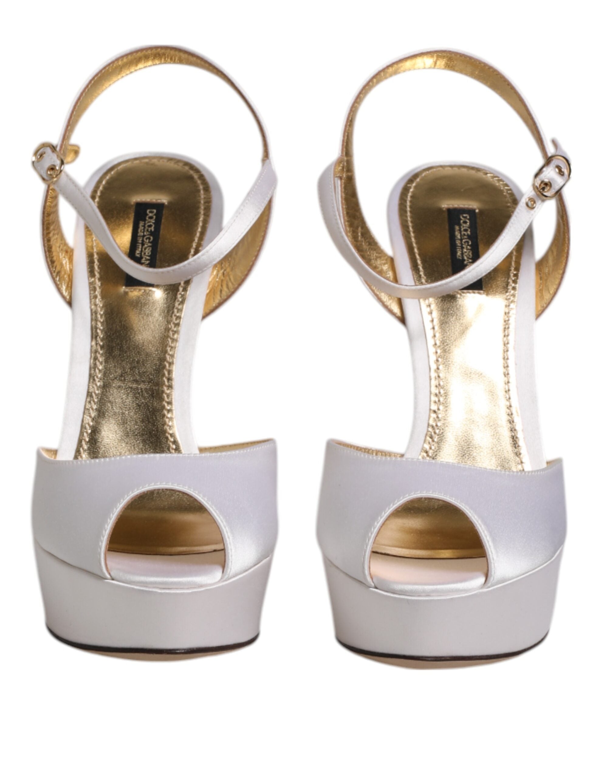 Dolce & Gabbana Weiß Satin Plateau Heels Sandalen Schuhe