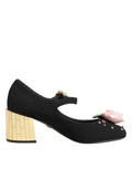 Dolce & Gabbana Schwarz Blume Kristall verschönert Mary Jane Schuhe