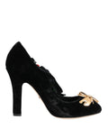 Dolce & Gabbana Black Rose Crystal Brooch Mary Jane Shoes