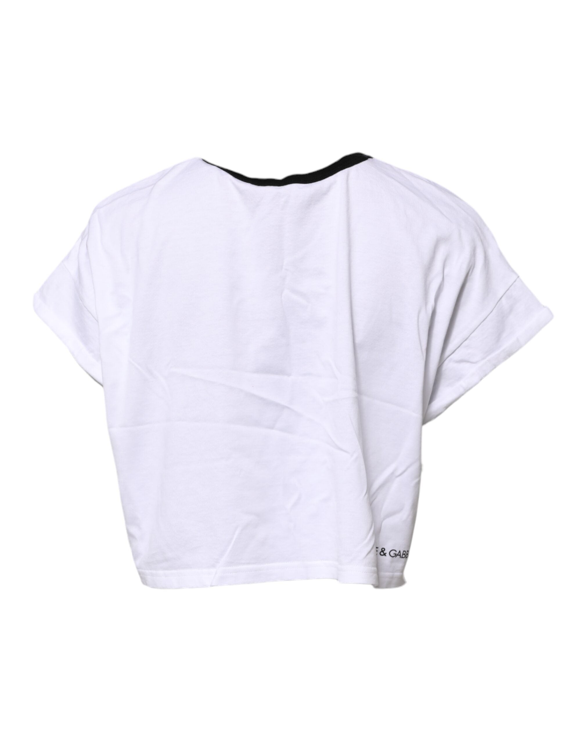 Dolce & Gabbana Weißes Baumwoll-T-Shirt mit Rundhalsausschnitt und Cropped Top