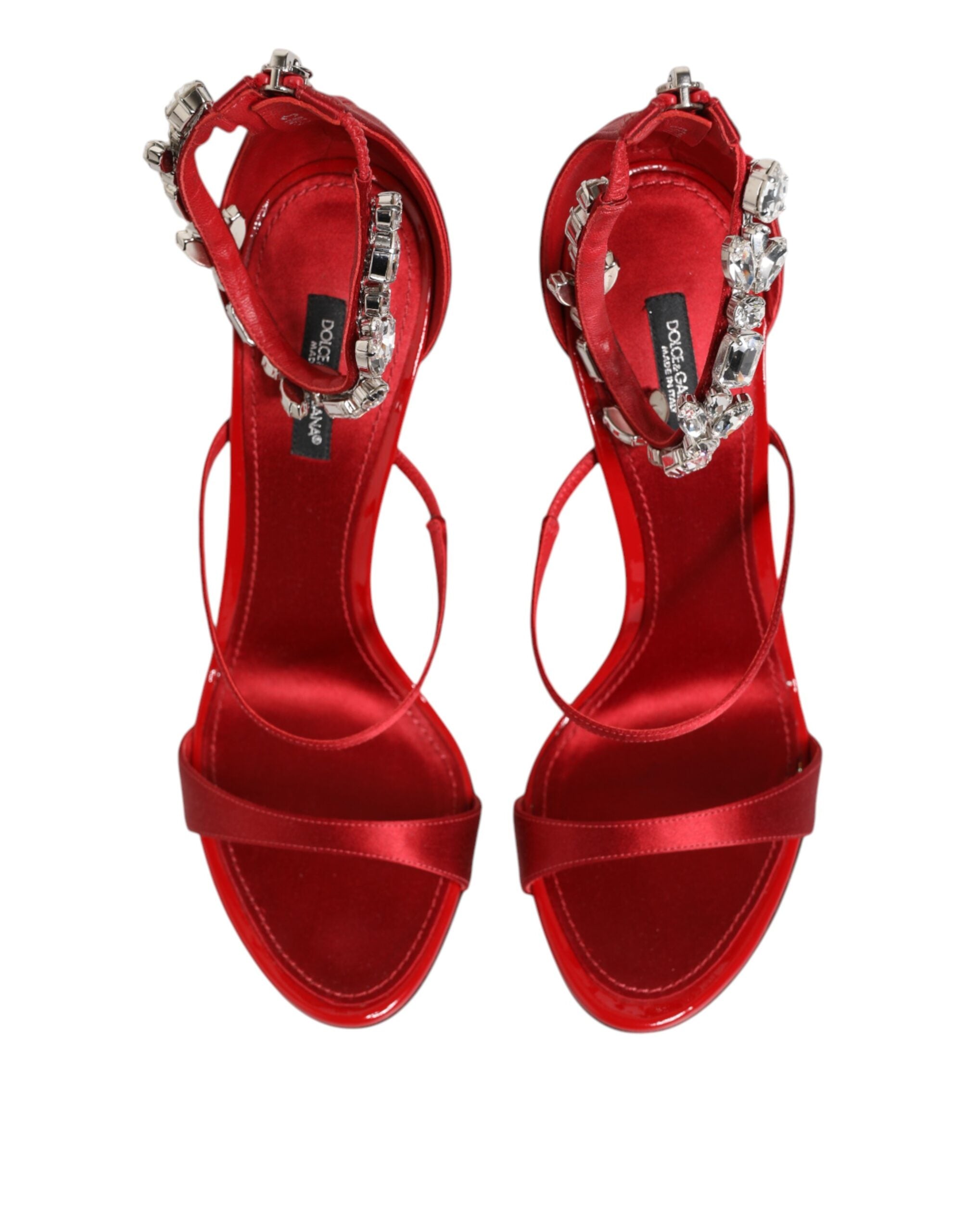 Dolce & Gabbana Red Satin Crystal Keira Sandals Heels Shoes