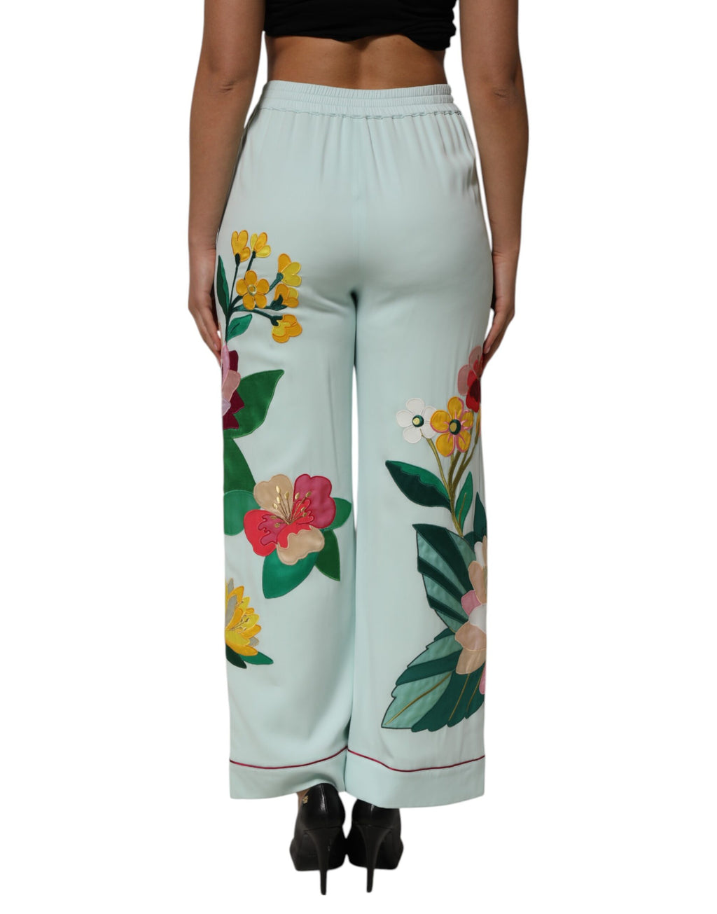 Dolce & Gabbana Grüne, geblümte, gerade Pyjamahose mit Strumpfband