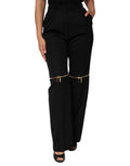 Dolce & Gabbana Schwarze Straight Leg Hose aus Wolle mit Reißverschluss