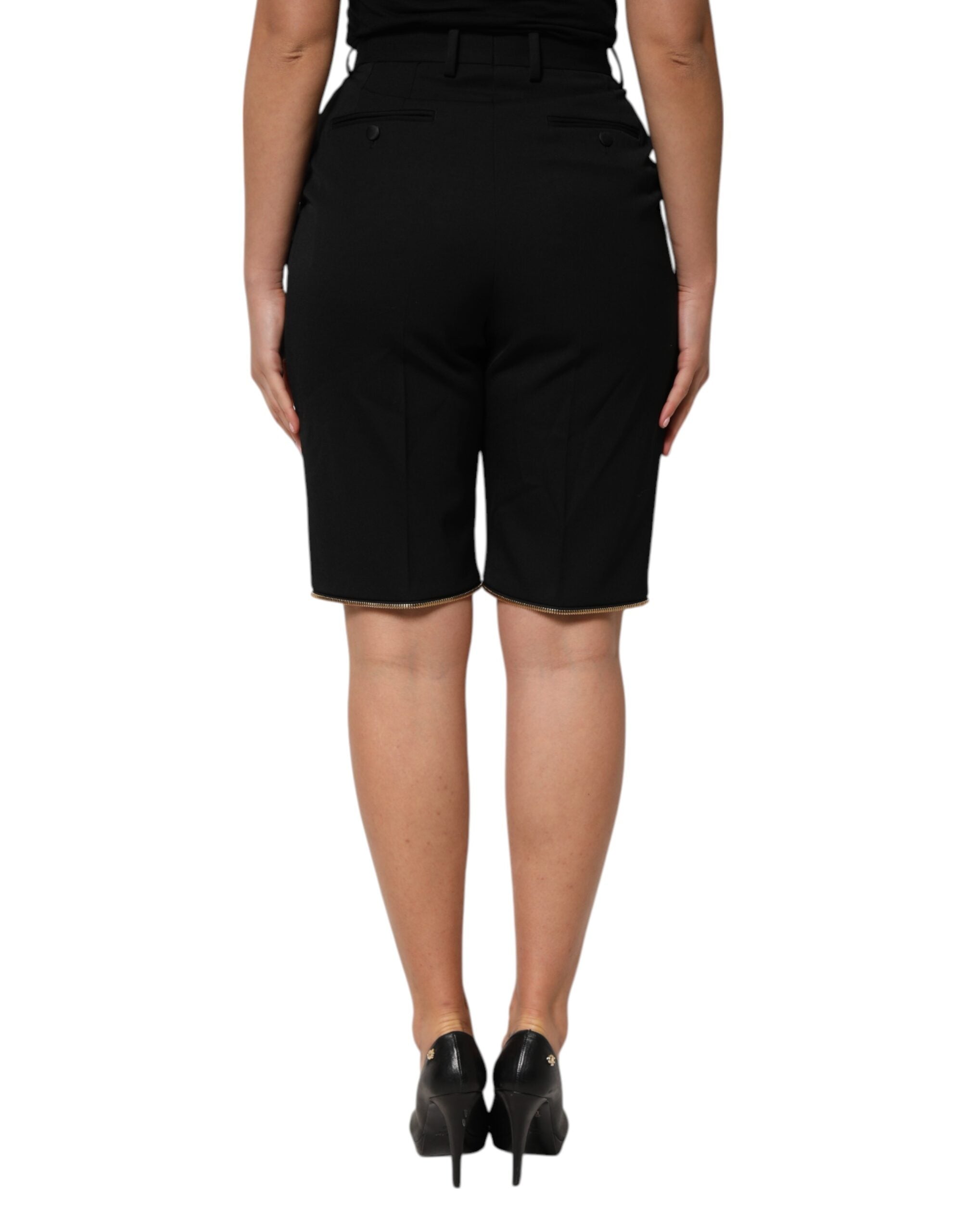 Dolce & Gabbana Schwarze Straight Leg Hose aus Wolle mit Reißverschluss