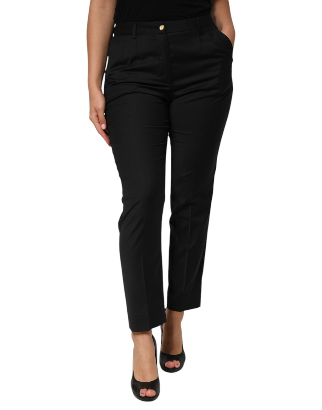 Dolce & Gabbana Women's Black Tapered Polyester Trousers