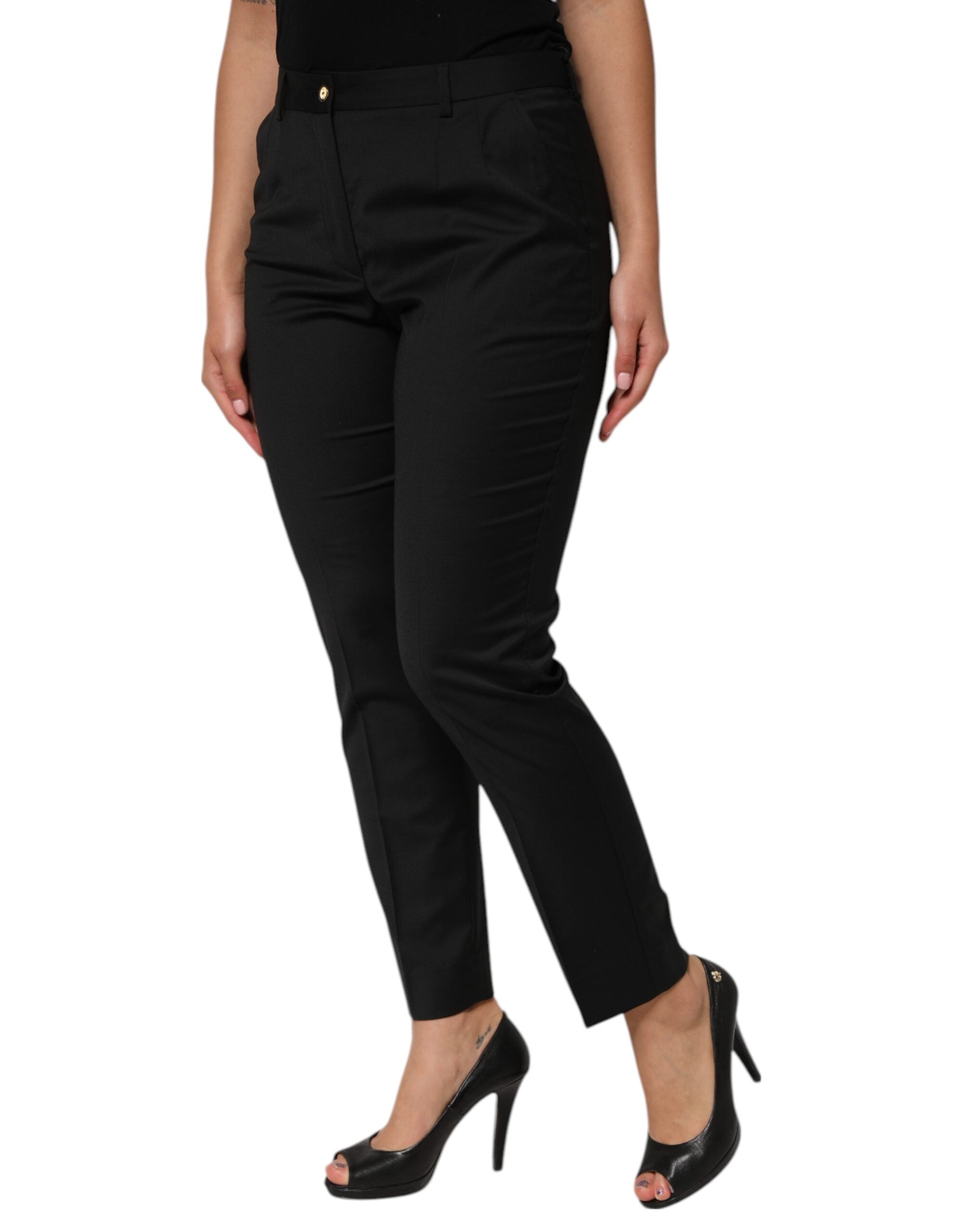 Dolce & Gabbana Women's Black Tapered Polyester Trousers