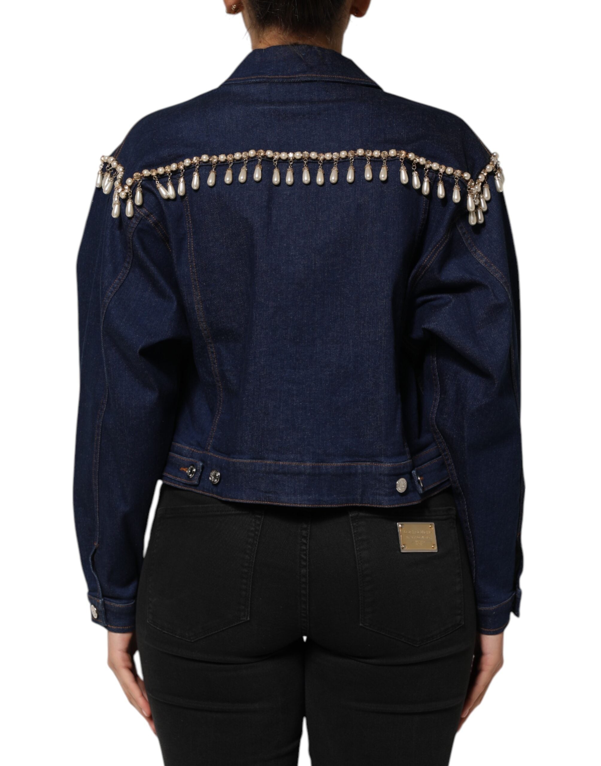 Dolce & Gabbana Blue Cotton Denim Jacket with Crystal Embellishment