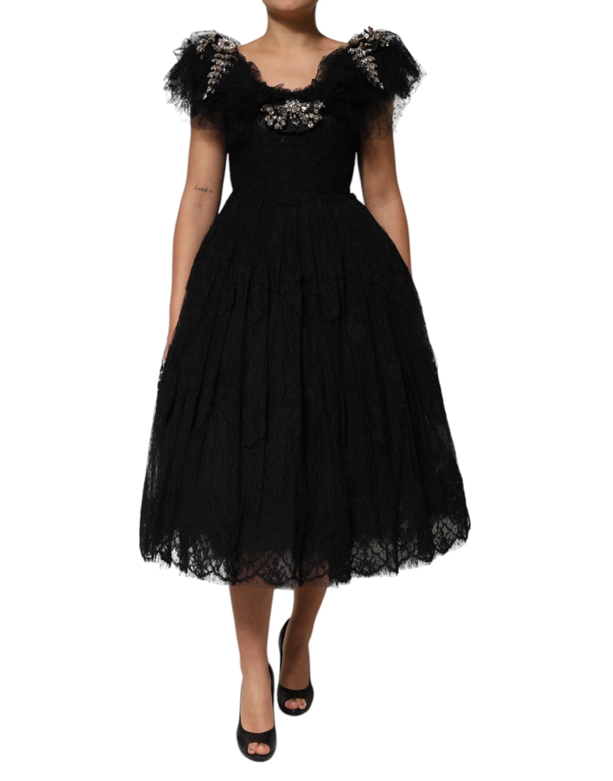 Dolce & Gabbana Black Crystal-Embellished A-Line Midi Dress