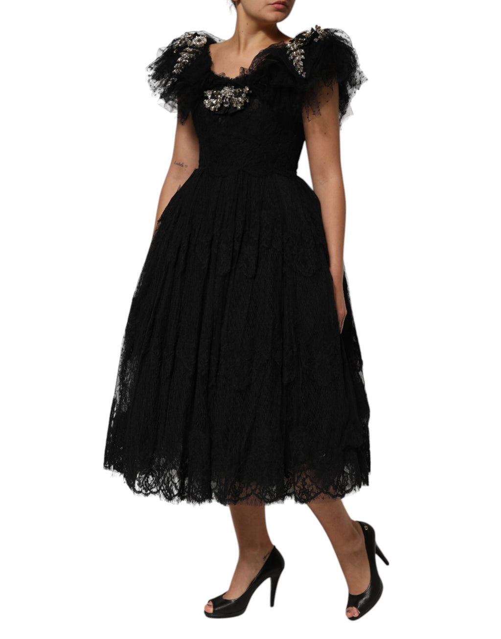 Dolce & Gabbana Black Crystal-Embellished A-Line Midi Dress