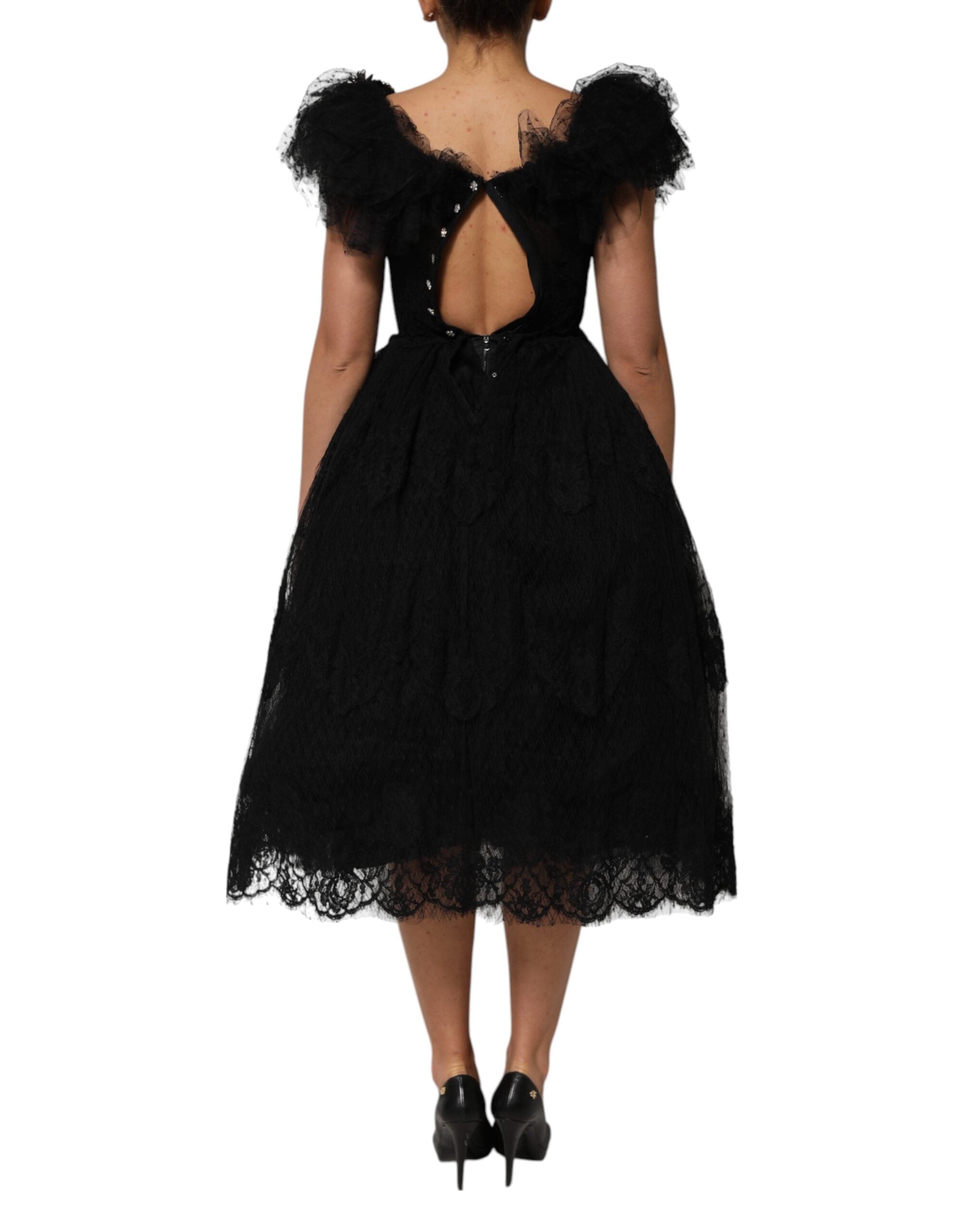 Dolce & Gabbana Black Crystal-Embellished A-Line Midi Dress