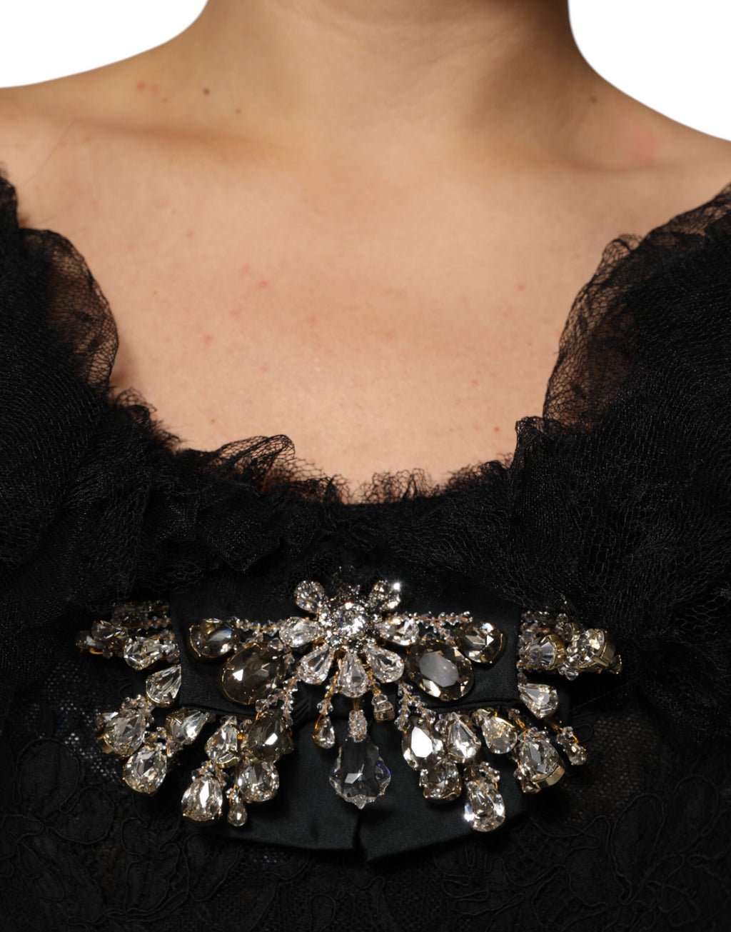 Dolce & Gabbana Black Crystal-Embellished A-Line Midi Dress