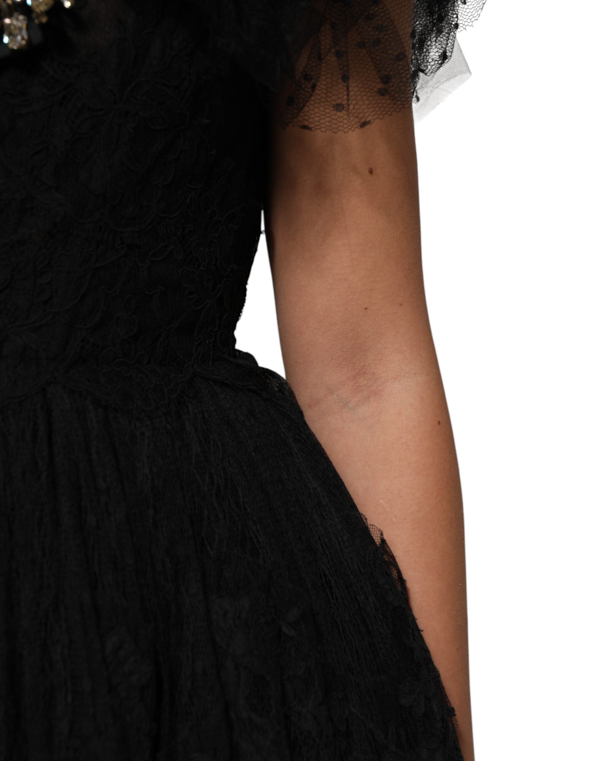 Dolce & Gabbana Black Crystal-Embellished A-Line Midi Dress