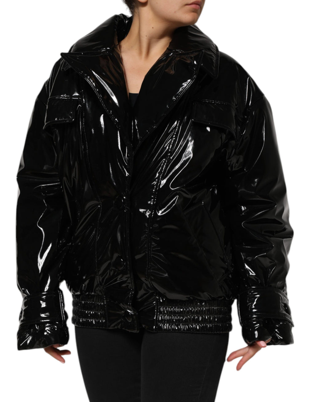 Dolce & Gabbana Schwarzer Polyester-Puffermantel mit Steppung Jacke