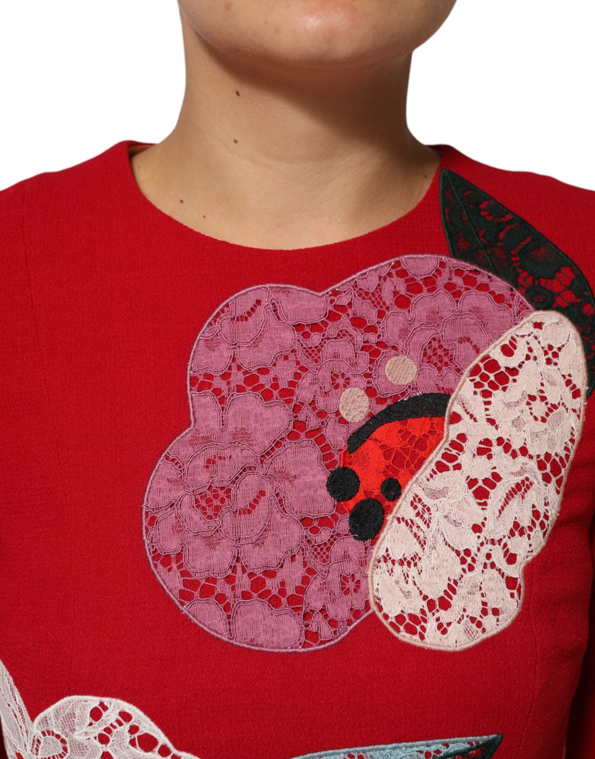 Dolce & Gabbana Red Lace Floral Appliqué A-line Mini Dress