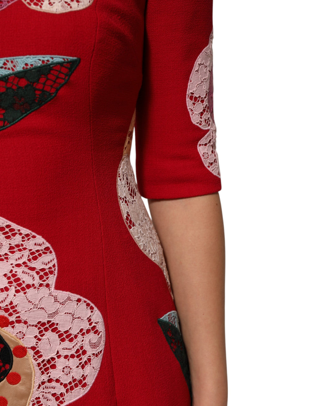 Dolce & Gabbana Red Lace Floral Appliqué A-line Mini Dress