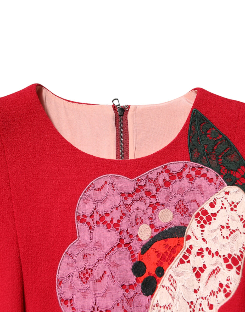 Dolce & Gabbana Red Lace Floral Appliqué A-line Mini Dress