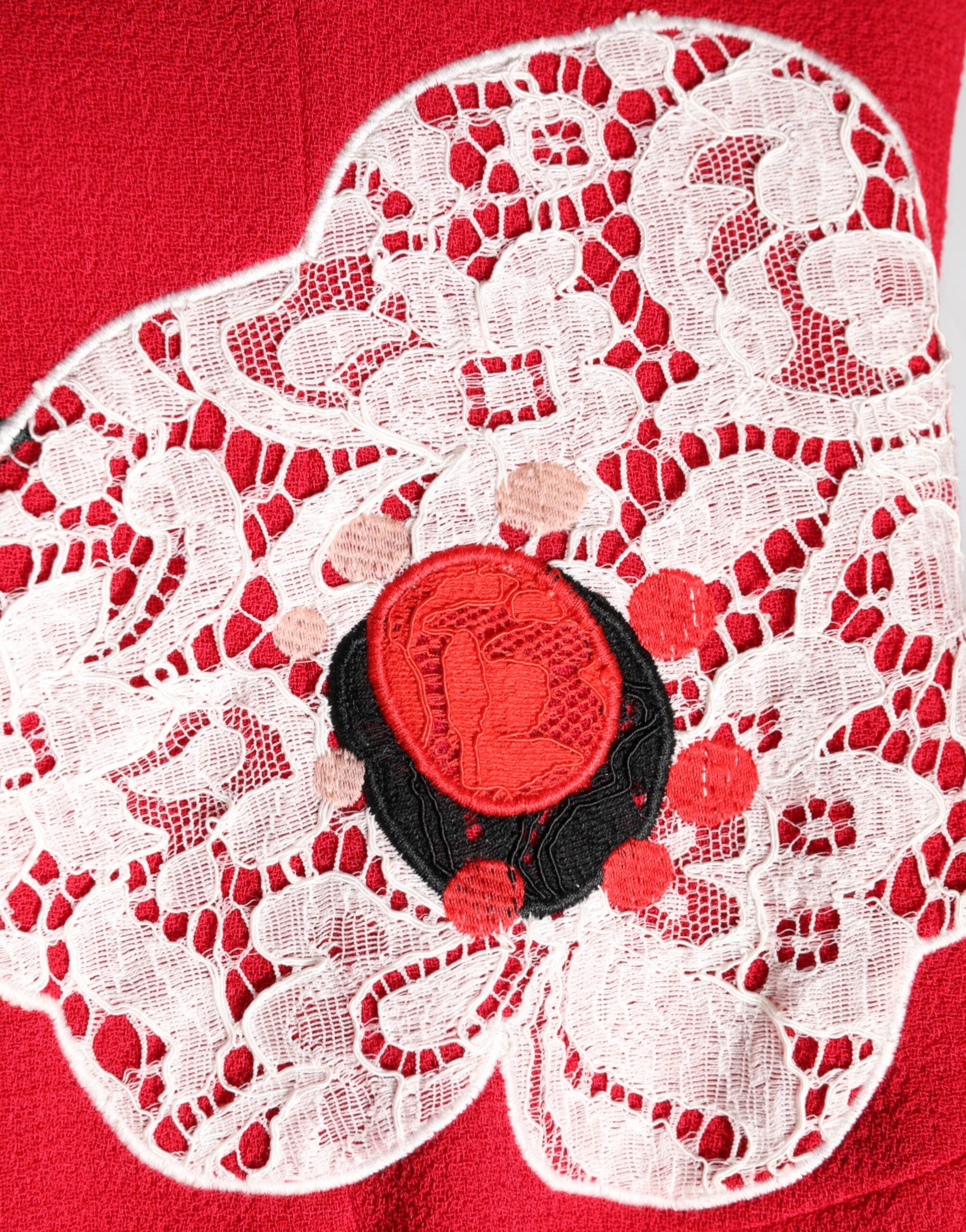 Dolce & Gabbana Red Lace Floral Appliqué A-line Mini Dress