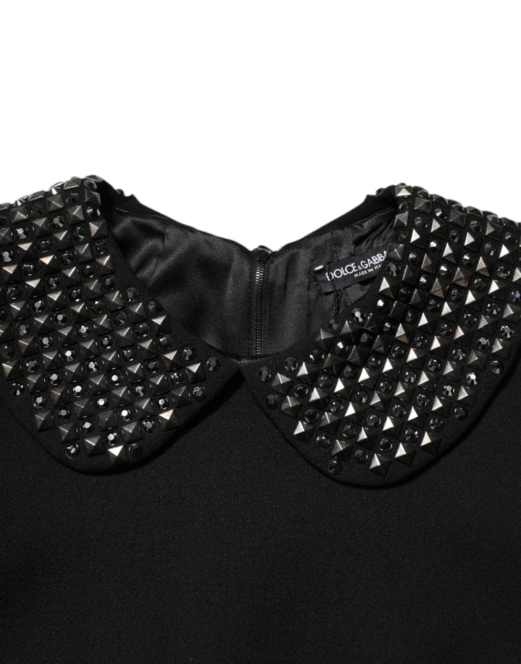 Dolce & Gabbana Schwarzes kristallverziertes Minikleid mit Kragen
