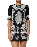 Dolce & Gabbana Black A-Line Dress with Short Sleeves and Lace Trim
