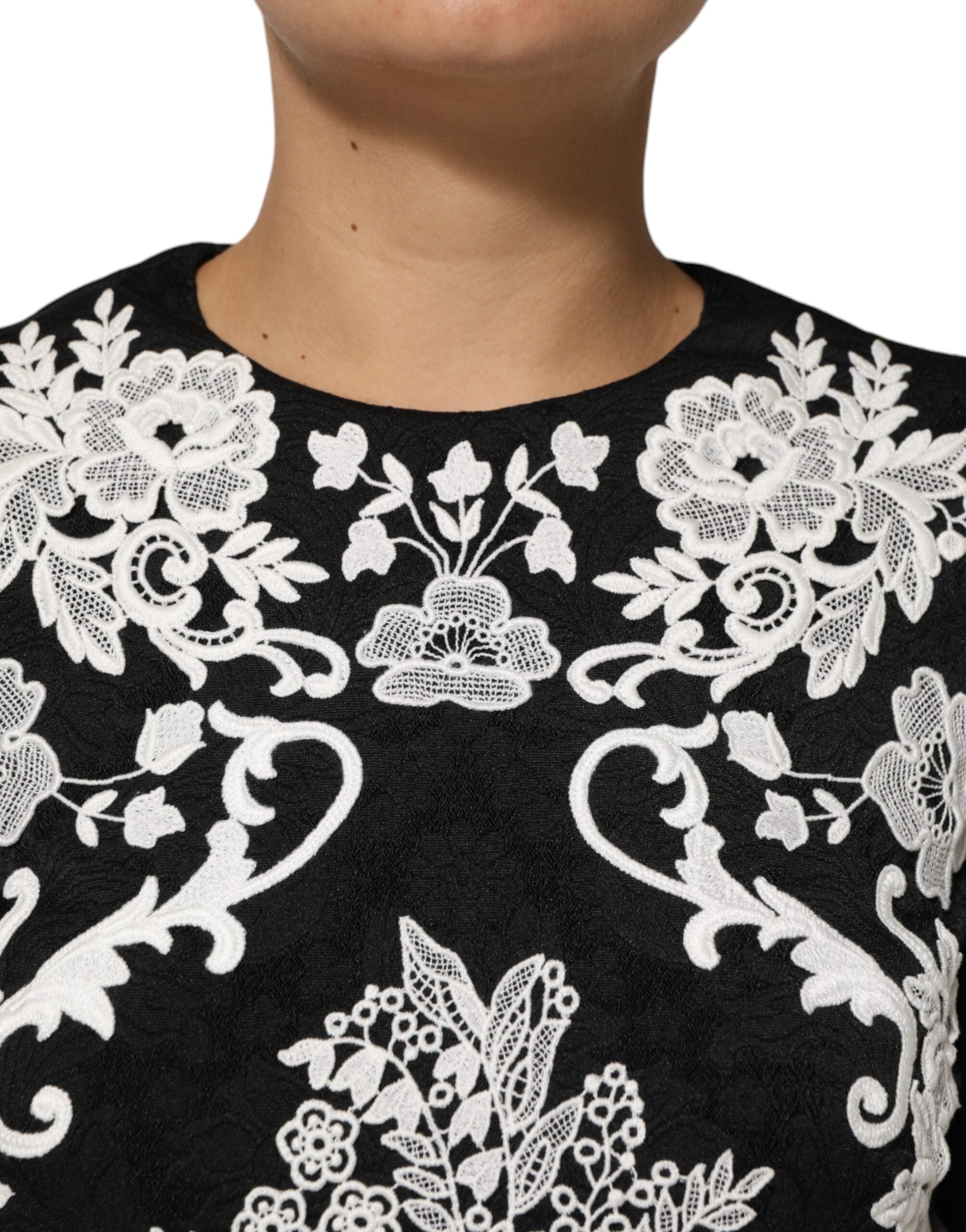 Dolce & Gabbana Black A-Line Dress with Short Sleeves and Lace Trim