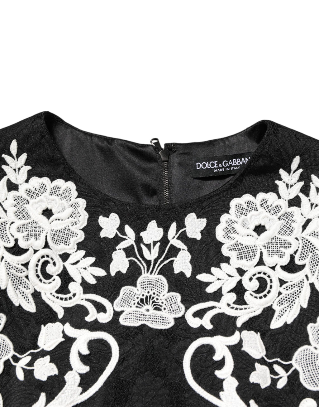 Dolce & Gabbana Black A-Line Dress with Short Sleeves and Lace Trim