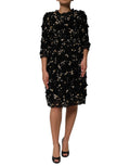 Dolce & Gabbana Black Viscose Shift Dress with Embellishment