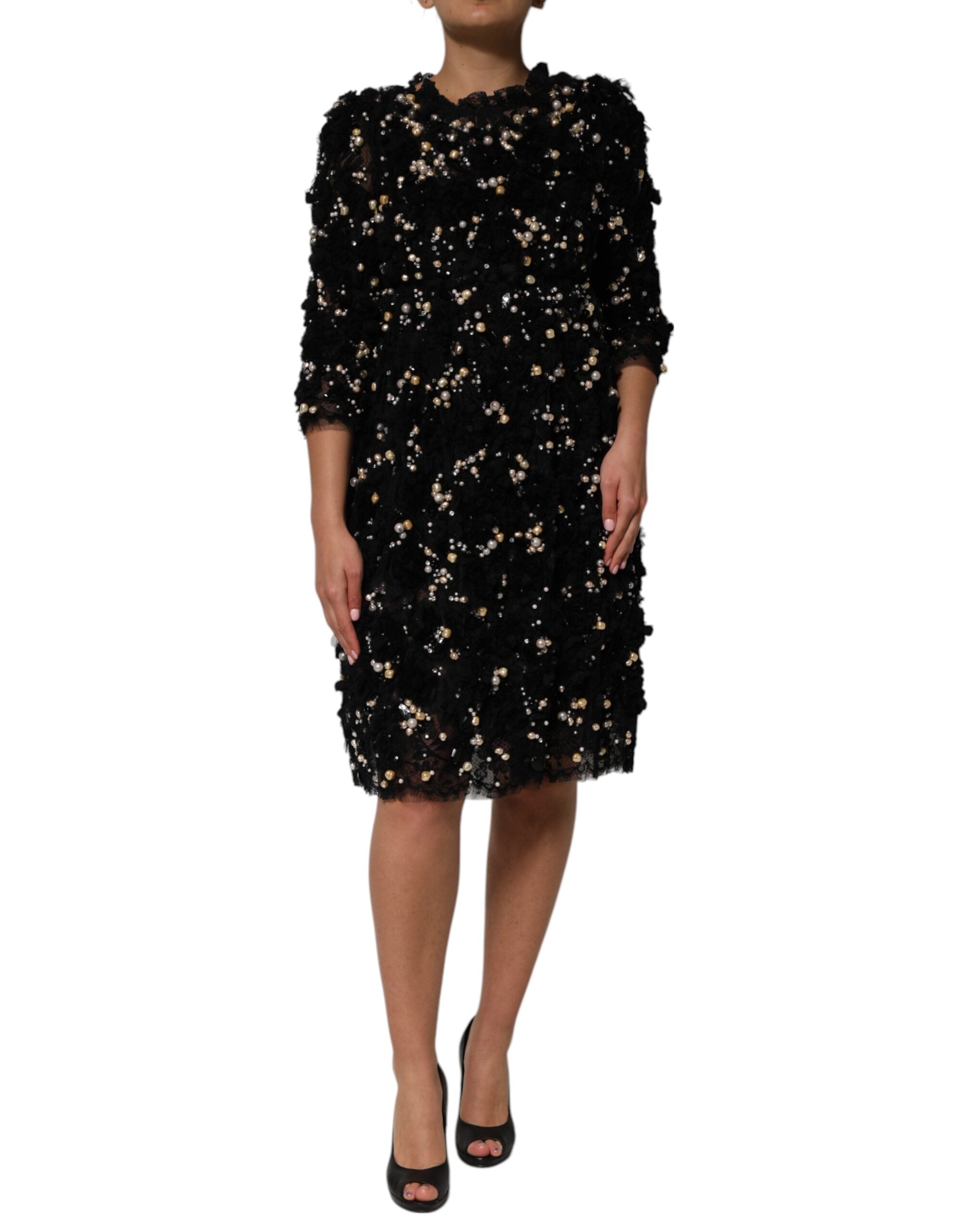 Dolce & Gabbana Black Viscose Shift Dress with Embellishment