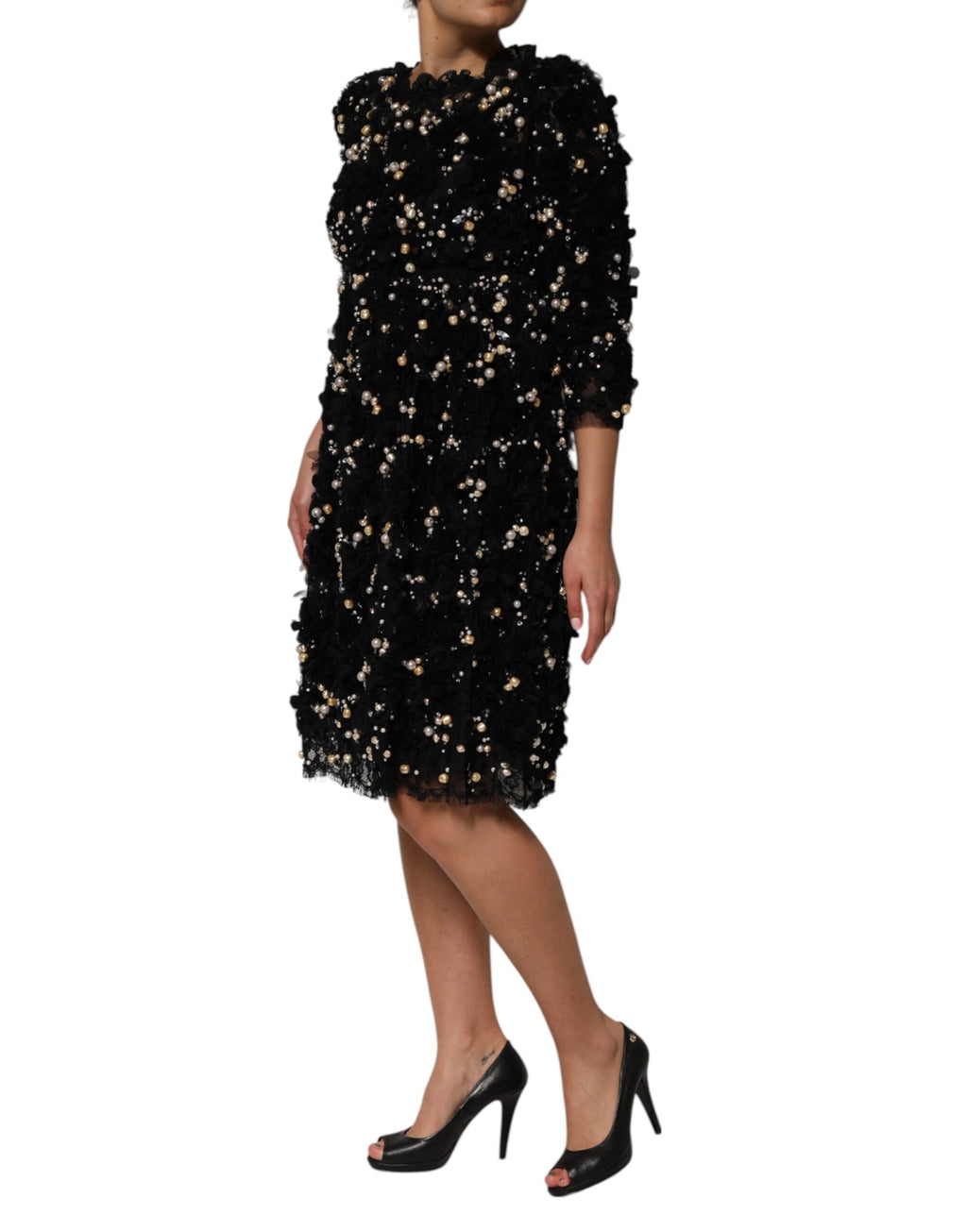 Dolce & Gabbana Black Viscose Shift Dress with Embellishment