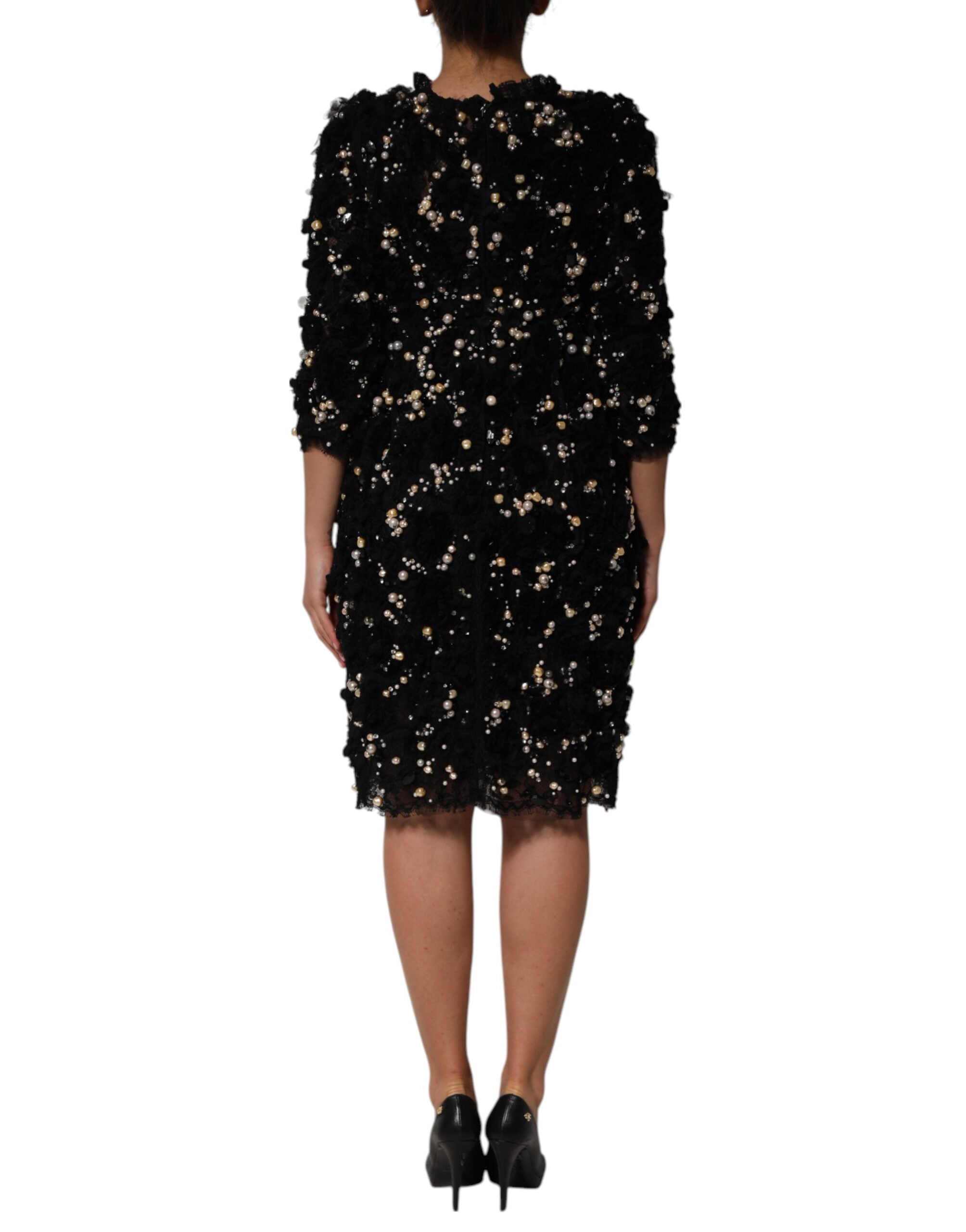 Dolce & Gabbana Black Viscose Shift Dress with Embellishment