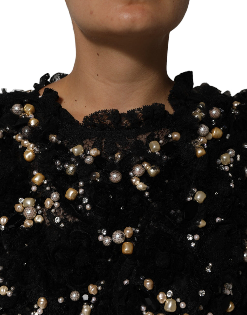 Dolce & Gabbana Black Viscose Shift Dress with Embellishment